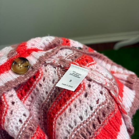 NWT Maurice's Size S Pink/Red Chevron Knitted Cardigan Cozy Open Front - Picture 4 of 6